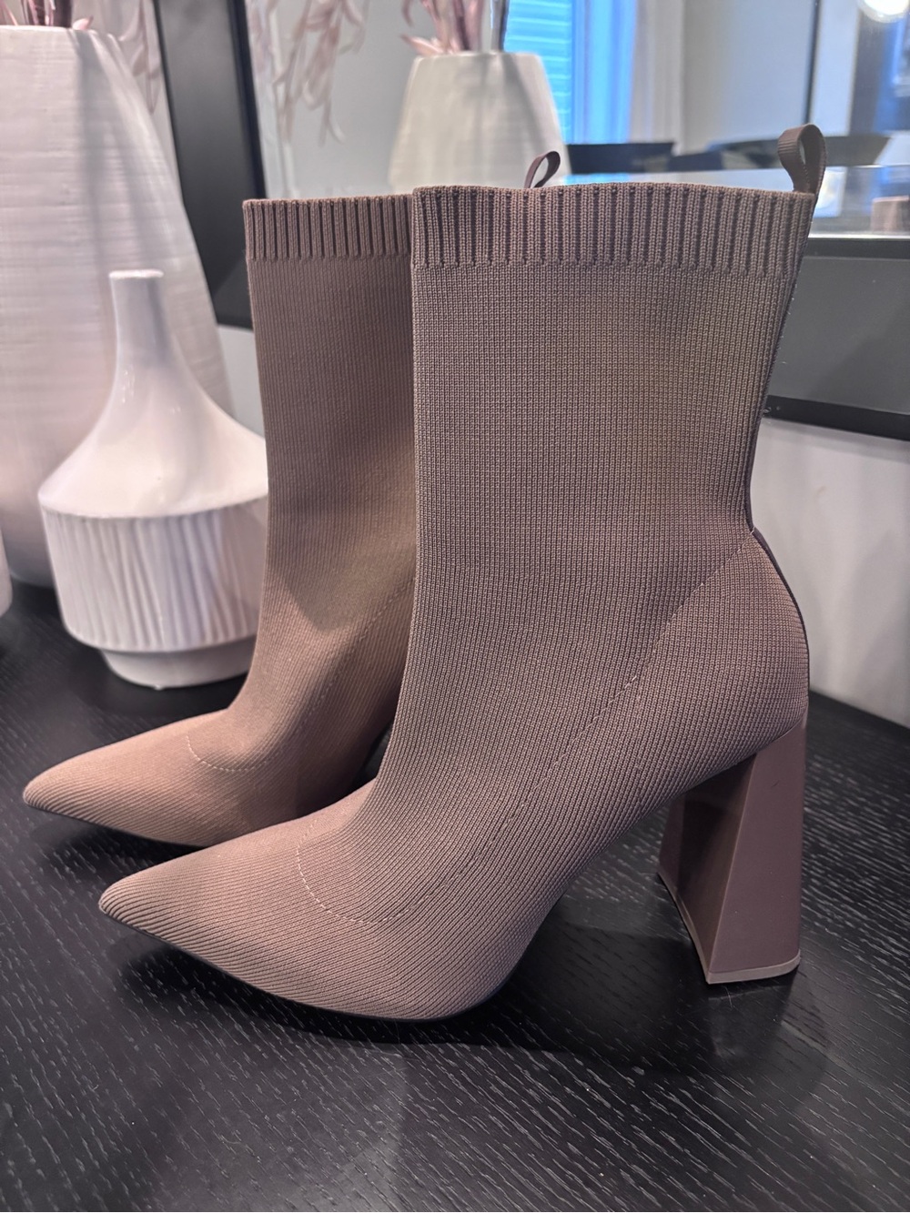 Zara Mushroom/Taupe Knit Pointed Sock Booties - Size 9